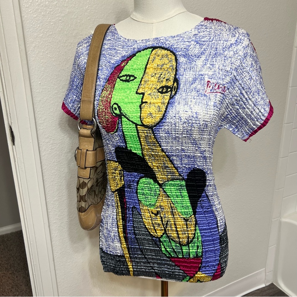 Valentina vintage Picasso crinkle top short sleeve designer luxury one size art
